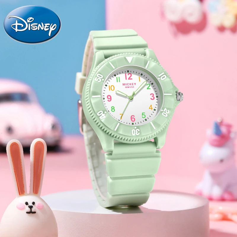 Disney-Macaron Color Matching Fashion Quartz Watch com caixa, presente infantil