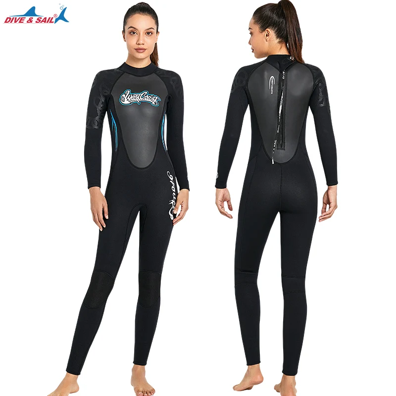 DIVE & SAIL Wetsuit Men Women-Full Body Ultra Stretch Wetsuit with Back Zip-3mm Neoprene Scuba Diving Swimsuit Keep Warm