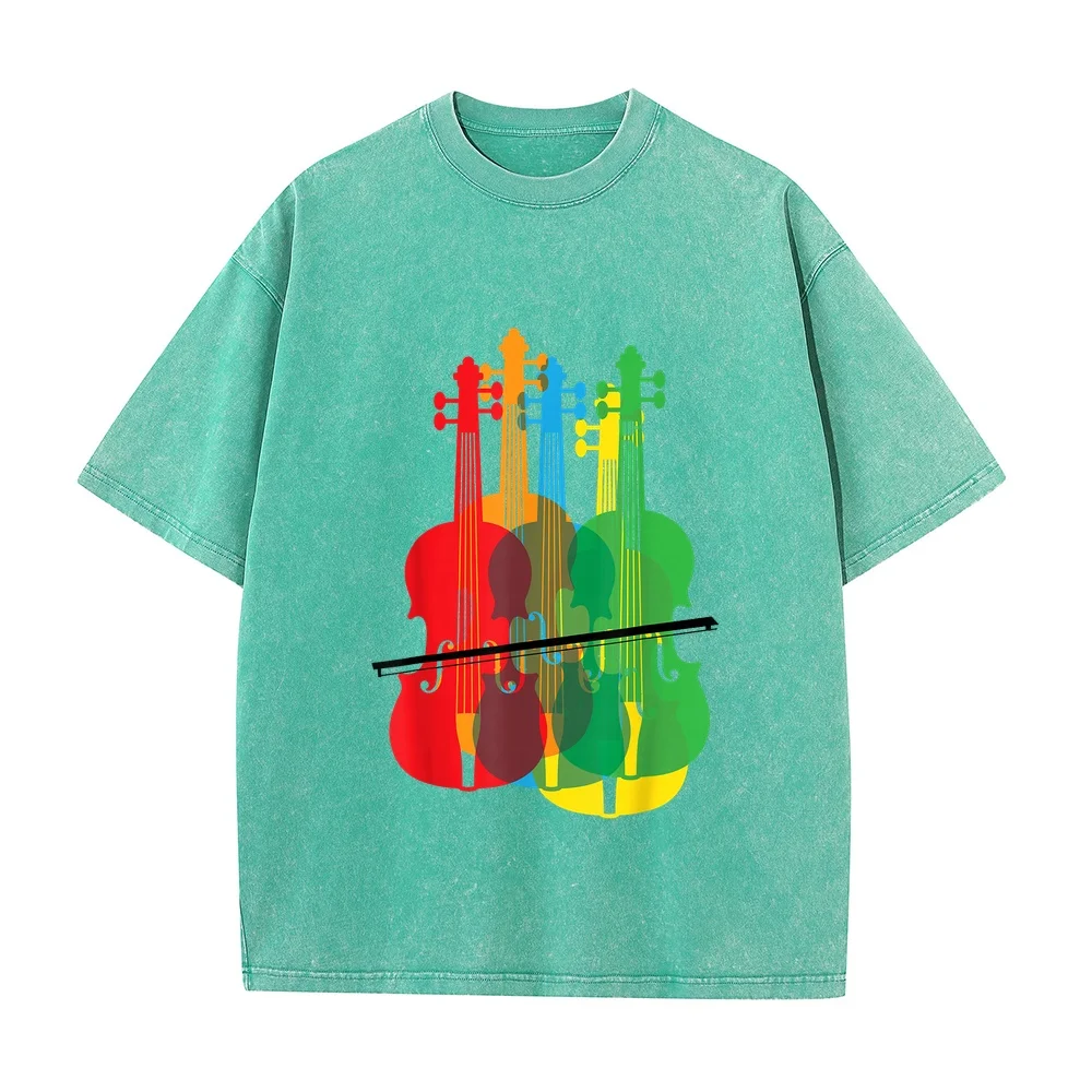 T-Shirt Men Multicolored Violins Birthday Gift For Musicians Camisetas Magliette Uomo Firmate 100% Cotton Short Sleeve Tees