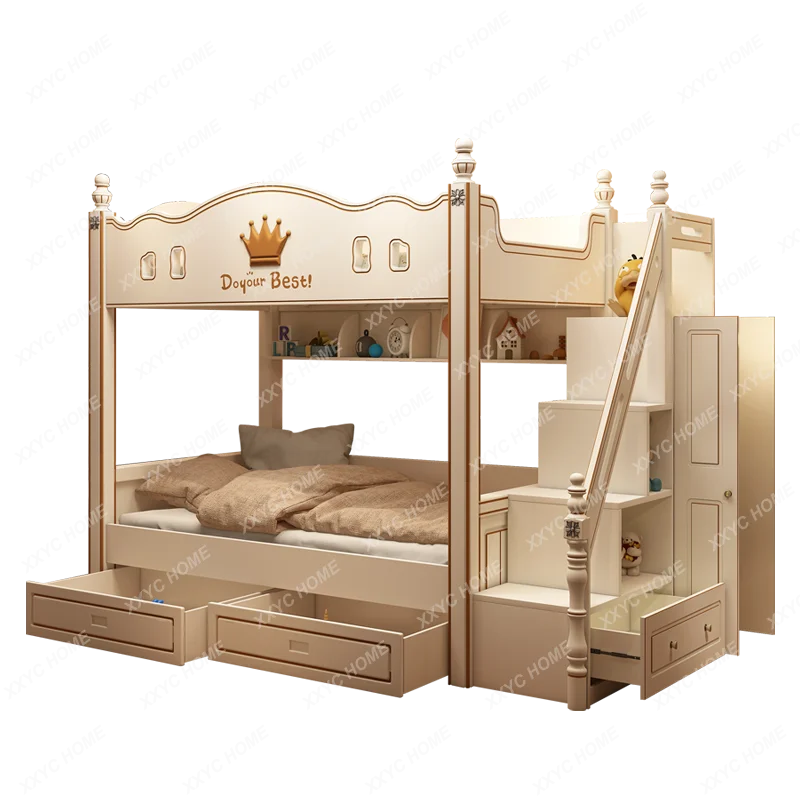 

Children's Bunk Bed Upper and Lower Bunk Girl Bunk Bed Same Width Height-Adjustable Bed with Slide Two-Layer Bed Bunk Bed