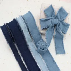 New Blue Cowboy Denim Ribbon New 1.5Yards Hairclip archi frangia fatta a mano nastro di seta tinta unita fai da te cucito artigianato cucito fai da te