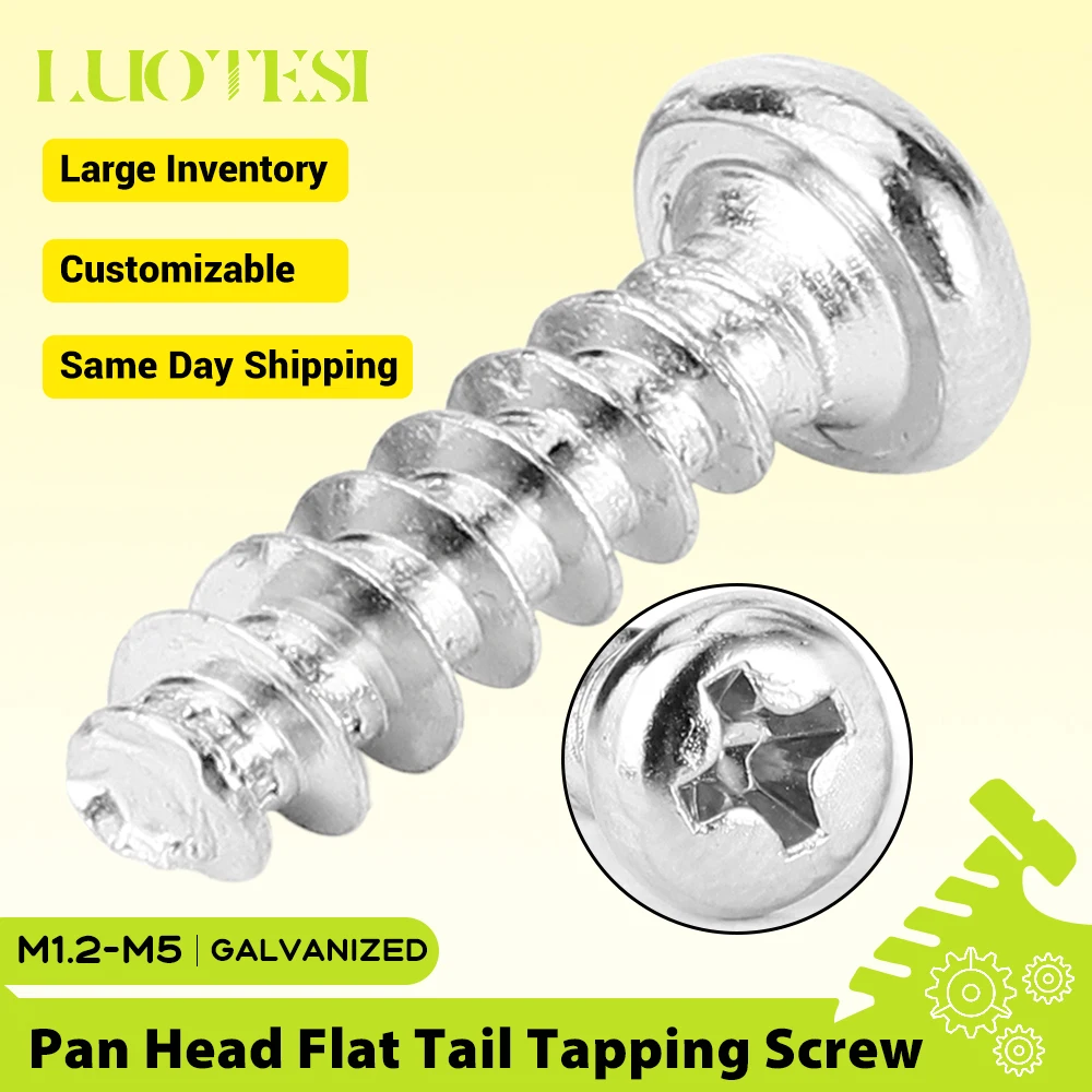 Phillips Round Head Self-tapping Flat Tail Screw White Zinc Plated M1.2 M2 M2.5 M2.6 M3 M4 M5 Cross Recessed Pan Head Screw