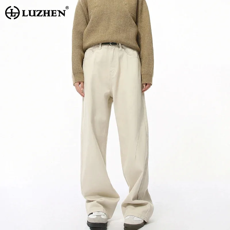 LUZHEN Autumn New Solid Color Simplicity Casual Straight Tube Jeans Versatile Niche Designer Sexless Denim Trousers Male LZ7794