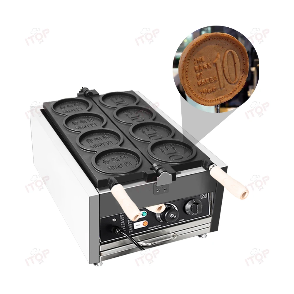 ITOP Commerical 4PCS Coin Waffle Maker Korean Gold Coin Bread Waffle Machine Non Stick Surface Electric Heating Power 3000W