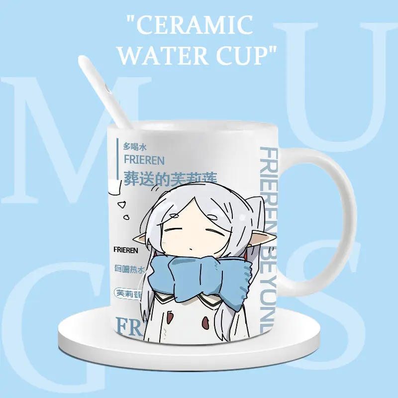 

Frieren Chibi Anime Ceramic Mug With Ceramic Spoon Drinking Water Cup Milk Tea Cup For Home Office Daily Use Adult Anime Fans