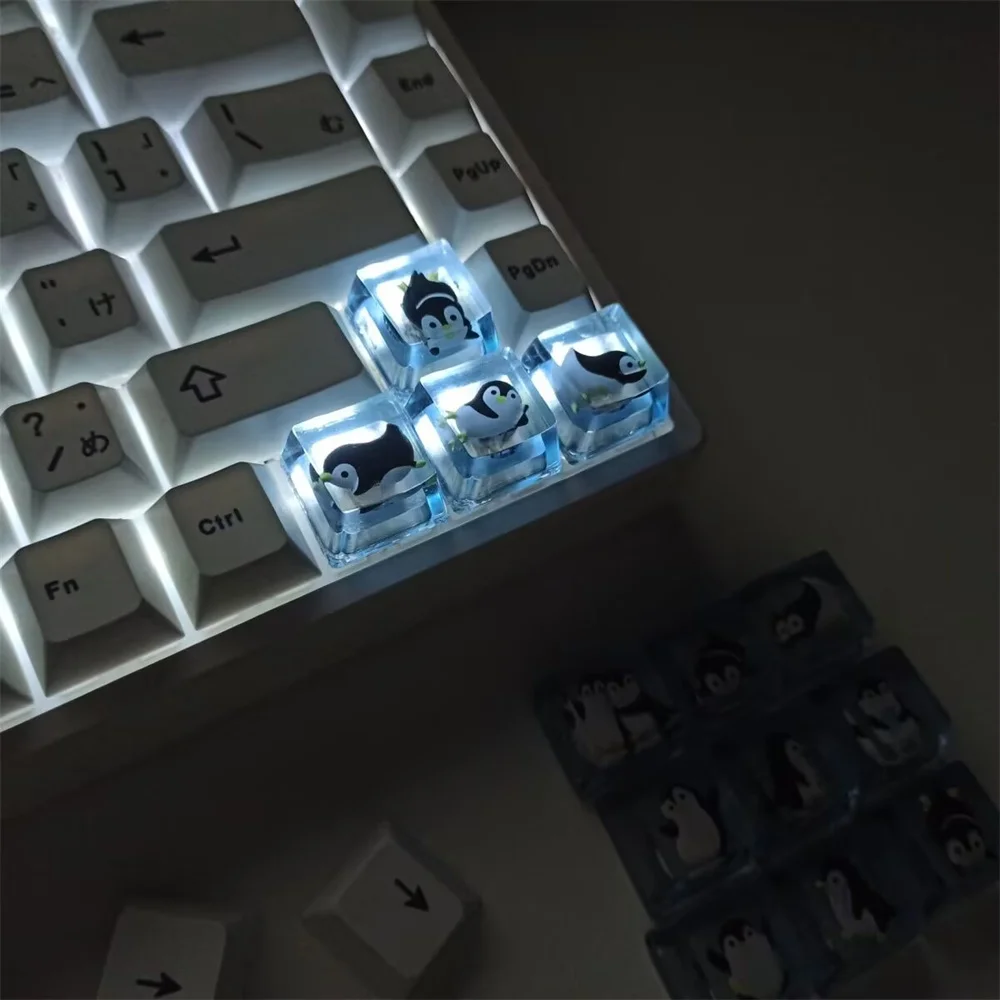 Clear Resin Keycap Gaming Mechanical Keyboard Panda Penguin Transparent Handmade Keycaps WASD Arrow ESC Backlit RGB 1U Mx Switch