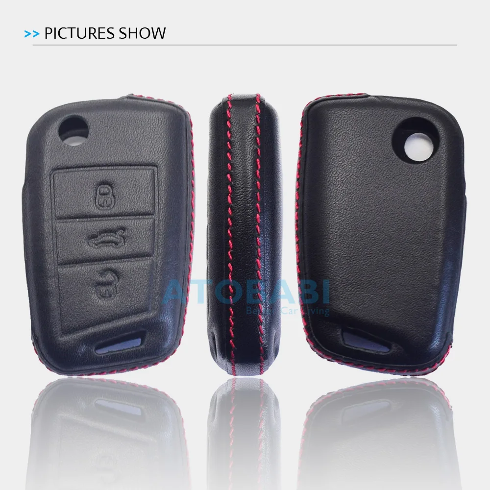 Leder Auto Schlüssel Fall Schlüsselbund Für VW Volkswagen Golf MK7 GTI Tiguan Jetta Sitz Skoda Klapp Fernbedienung Fobs Schutz Abdeckung – Detail 4