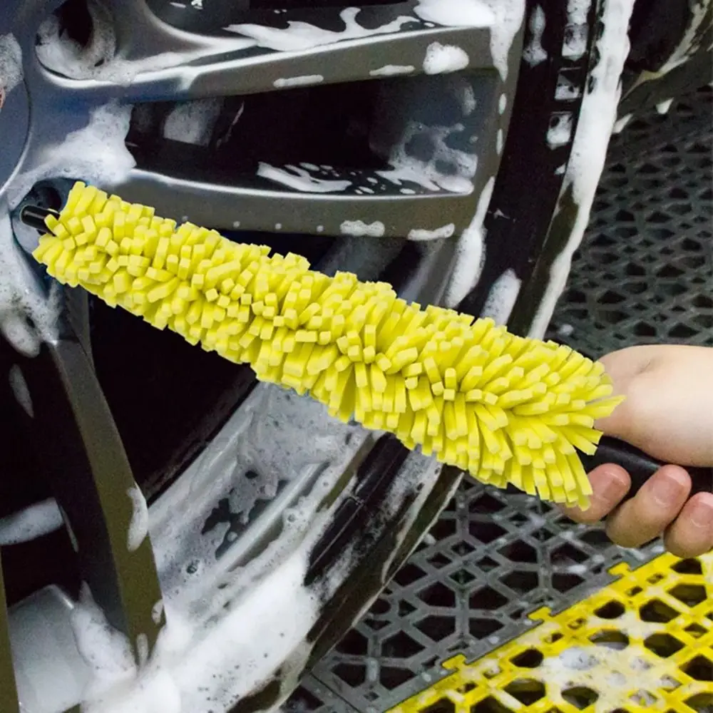 1Pcs With Handle Sponge Brush Bicycle Dirt Pit 29cm Wheel Rims Washer Yellow Wheel Cleaning Brush Motorcycle Bike Accessories