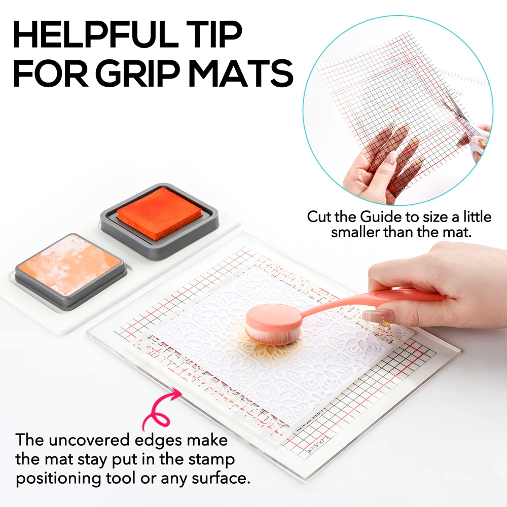 Photopolymer Grip Mat with Printed Guides Multi-Use Non-Slip Sticky Mats Fit in Stamp Positioning Tool for Centering Aligning