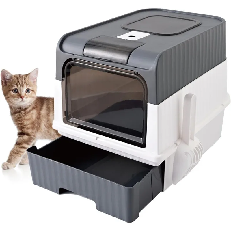 

Enclosed Totally Cat Litter Box, Kitty Litter Box with Lid, Anti-Splashing Easy to Clean Drawer Type Tray, Premium Covered
