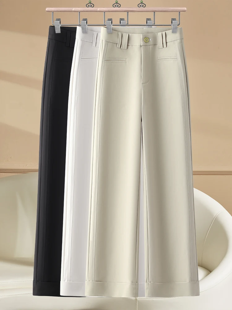 High Waist Wide Leg Pants Women's Spring Autumn 2026 New Small Size Casual Suit Pants Cuffed Straight Cut Trousers