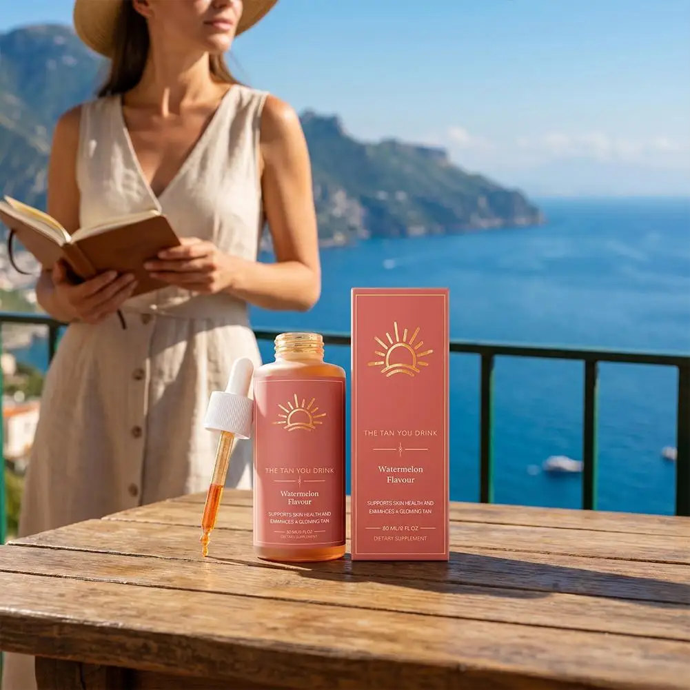 Dropper Design Sun-Free Tanning Supplement Drops, Refreshing Watermelon Scent Hydrating Nourish Skin Accelerate Melanin Natural
