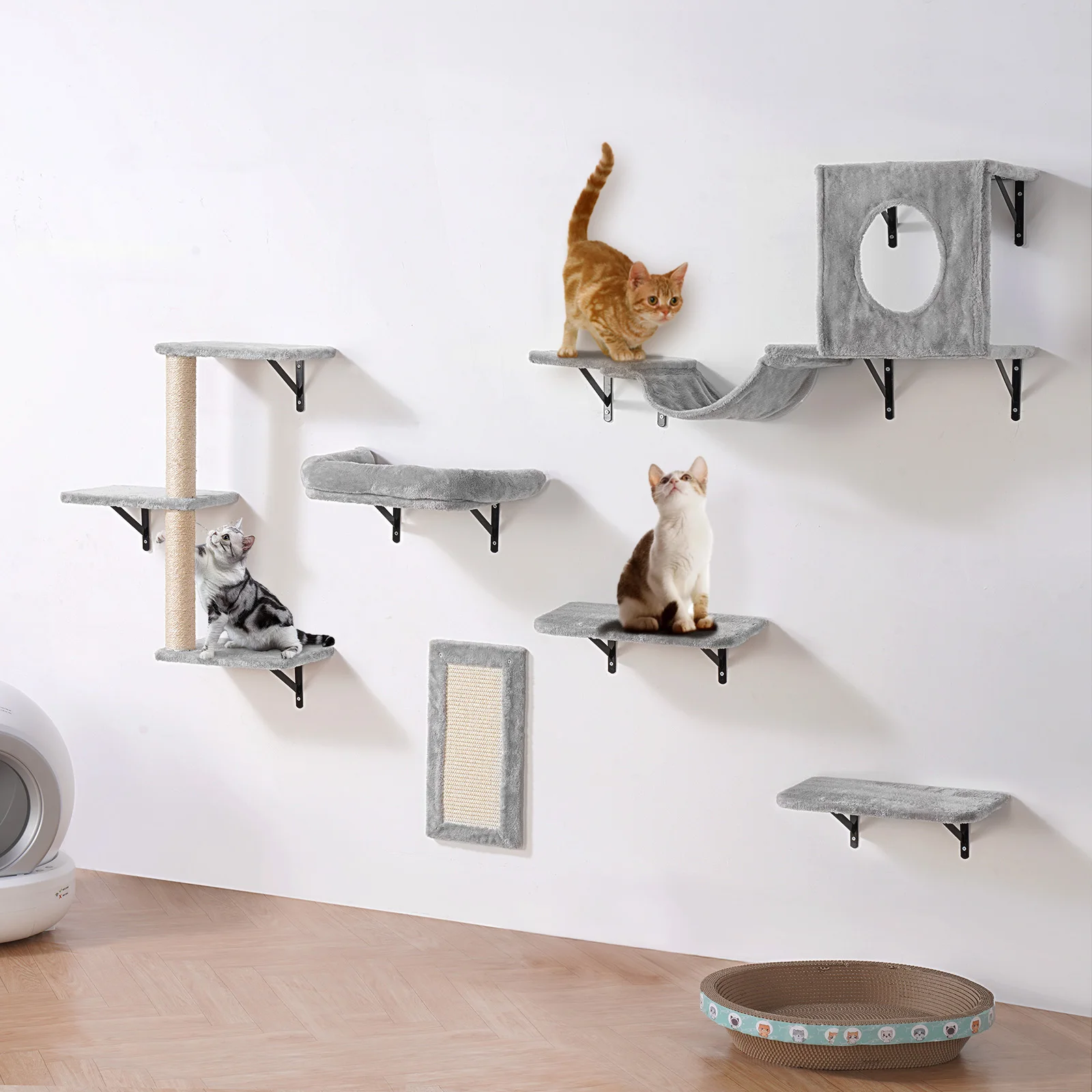 

SucceBuy Wall Mounted Cat Shelves Cat Wall Shelves and Perches with Jumping Boards Cat Tree & Cat Grip Cat Furniture and Shelves