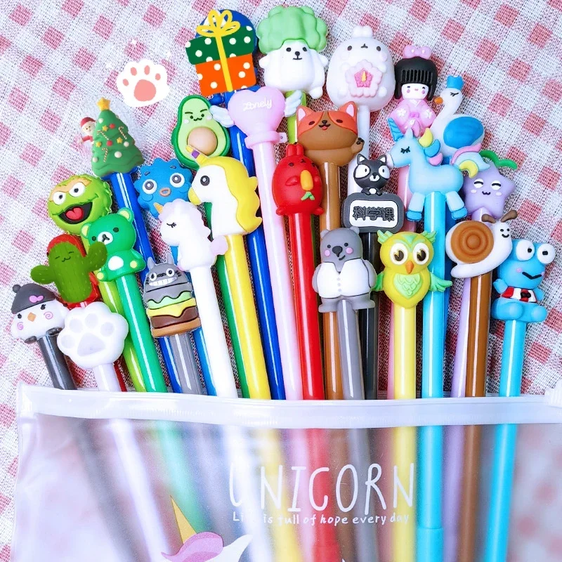 30Pcs/Lot Kawaii Cartoon Gel Pen Cute 0.5mm Black Ink Smooth Writing Pens Random School Office Stationery Student Kids Gifts