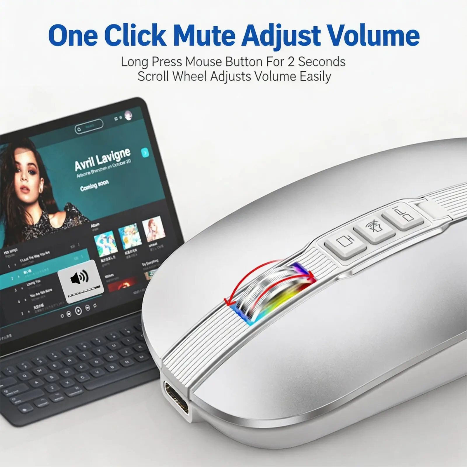Dual Mode Wireless Mouse 2.4G BT5.1 Silent Click Multi Function Keys Adjustable DPI Rechargeable Slim Mouse for Laptop PC Tablet