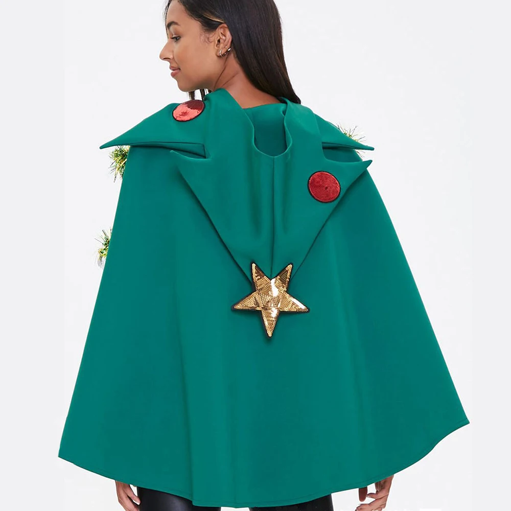 Kerst Capuchon Capuchon 3d Lint Decoratie Cosplay Groene Kerstboom Capes Voor Vrouwen Nieuwjaarsfeest Kostuums Kerstcadeaus