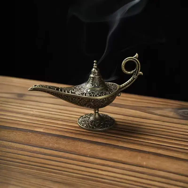 1 Magic Lamp Alloy Incense Burner, 4.6in Aromatherapy Stand, Living Room Decor Yoga Meditation Buddhist Home Decor