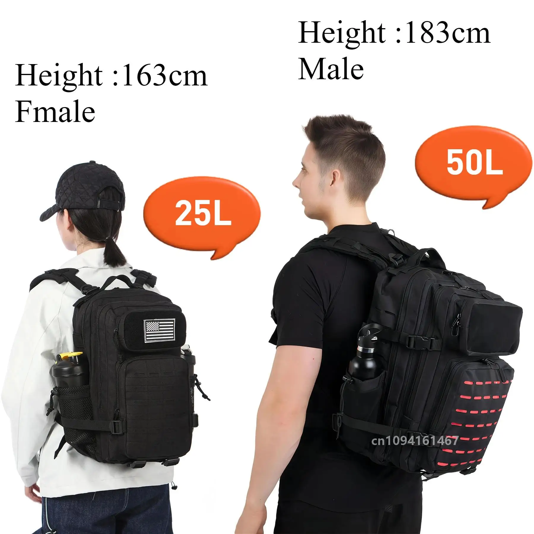 25L/50L Tactical Backpack Bag Hunting MOLLE Backpack GYM For Men EDC Outdoor Hiking Rucksack Witch 2 Bottle Holders