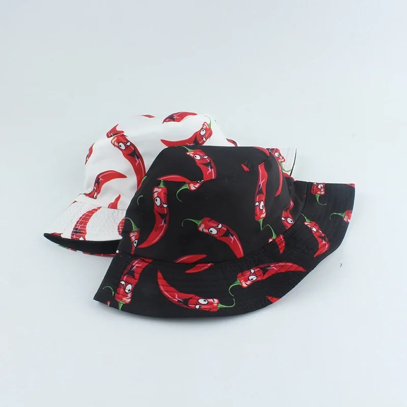 New Fashion Panama Hat Vegetables Pepper Printed Bucket Hat Reversible Fishing Cap Summer Sun Hats For Women Men Gorras