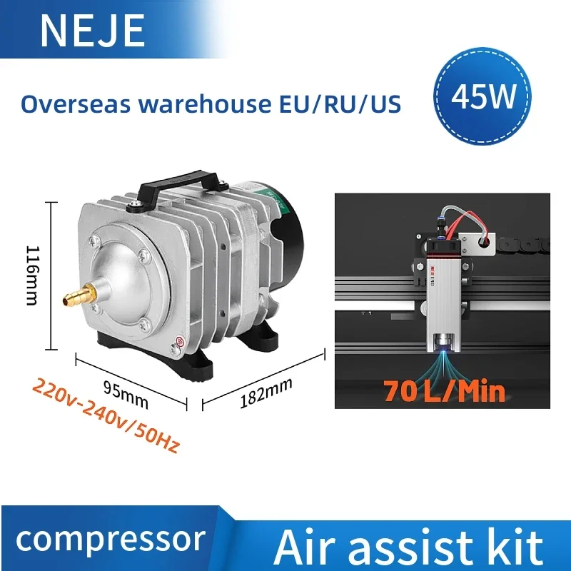 Neje 220v-240v 45w compressor de ar para acessórios de aquário mf15 mf11 kit de assistência de ar de controle manual para módulo laser neje