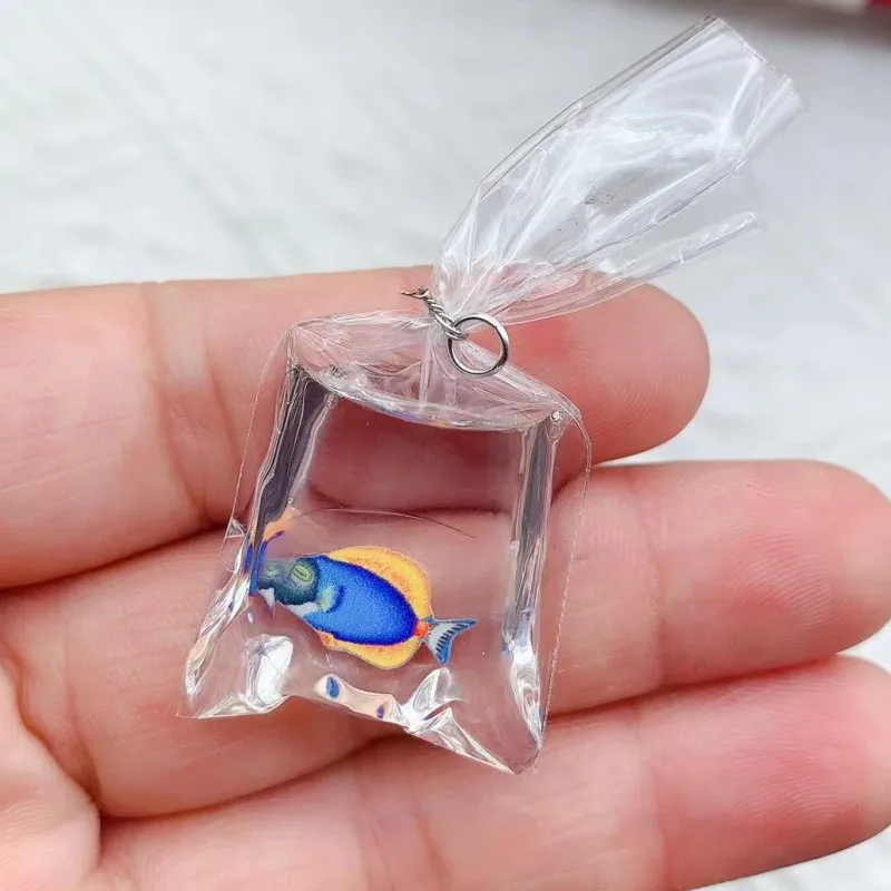 Mix 10pcs/pack Transparent Water Bag Fish Resin Charms Funny Ocean Coral Goldfish Pendant For Earring Keychain DIY Jewelry Make