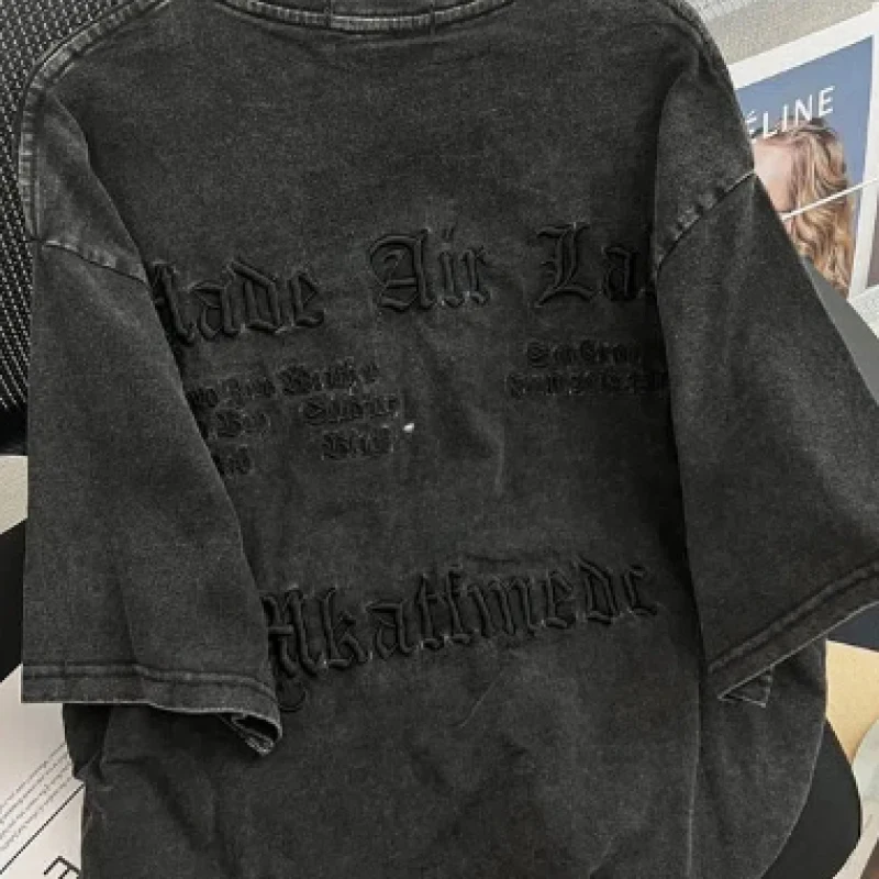 クラシックな文字が刺繍された女性用Tシャツ,ヴィンテージアート,アメリカのシックなトップ,ウォッシュドコットンのTシャツ,夏,新しい,大きいサイズ,2024