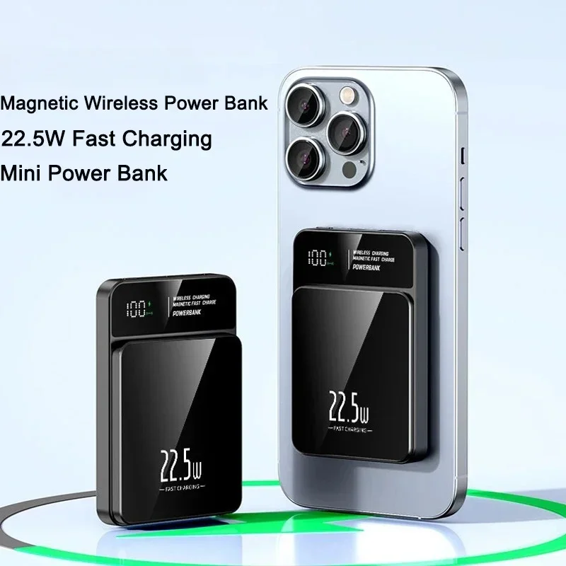 2025 PD 22.5W 50000mAh Wireless Magnetic Power Bank Magsafe Fast Charging Battery Charger Cases for iPhone Xiaomi Samsung Huawei