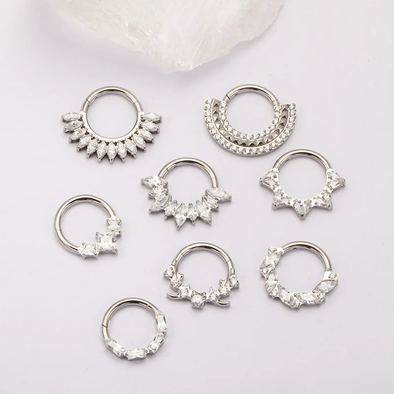 ASTM F136 Titanium with CZ Hinged Nose Ring 16G Septum Clicker Piercing Septum Daith Helix Tragus Earrings 2026 New Body Jewelry