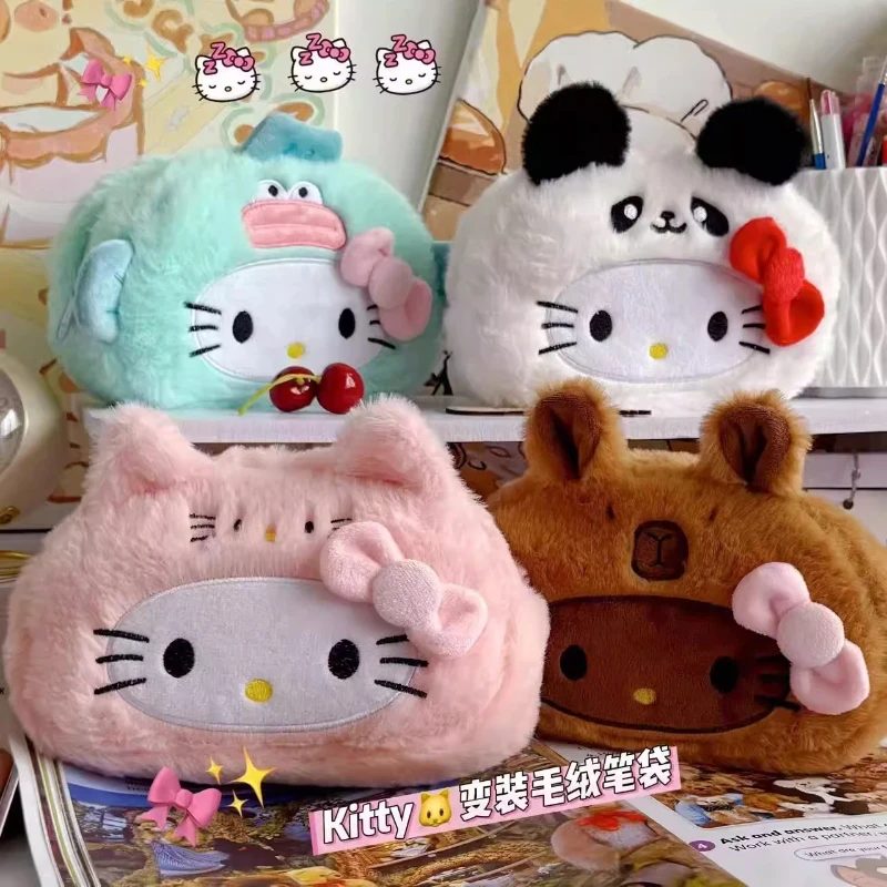 

Плюшевый пенал Hello Kitty в стиле панды и рыбы-клоуна, большой вместимости, милый, в стиле Ins, сумка для канцелярских принадлежностей для девочек, учениц начальной школы