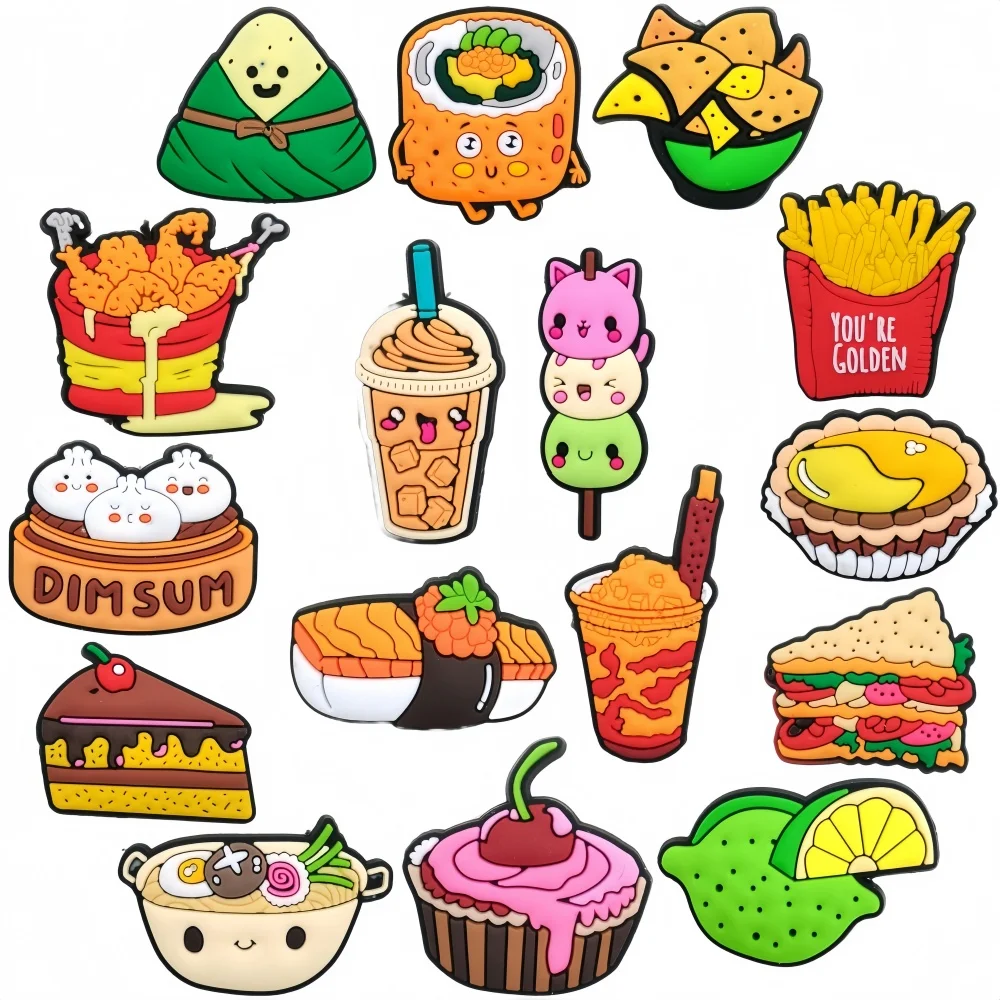 36Pcs Cute Fast Food Shoe Charms for Croc, Cartoon Shoe Accessories for Croc Clogs Boys Girls Teens Party Favor