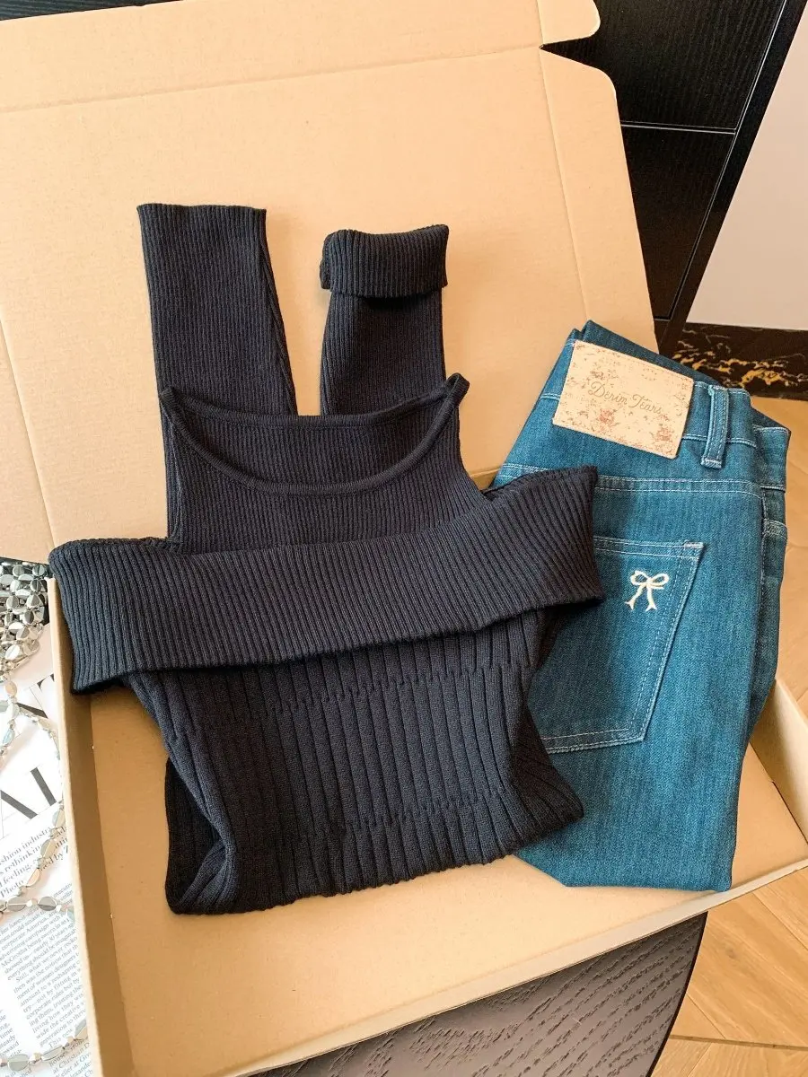 

Корейский женский вязаный свитер на одно плечо, облегающий, повседневный, длинный рукав, с круглым вырезом, для ношения под одеждой