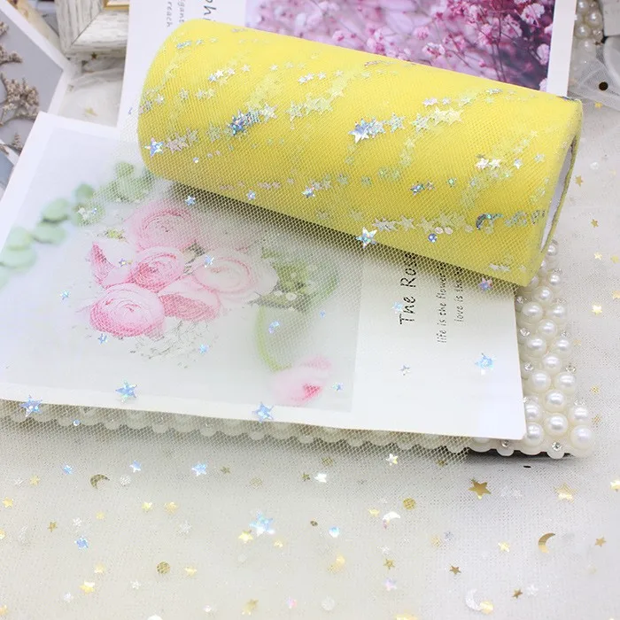 Tulle Roll 10 Yards 15cm Glitter paillettes Tutu tessuto decorazione di cerimonia nuziale Organza Laser artigianato fai da te forniture per feste di compleanno bianco
