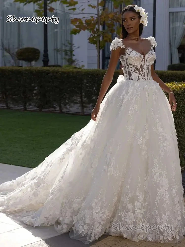 

Pastrol Lace Ivory Wedding Dress Sexy Backless Short Sleeves Long Beach Bridal Gowns Court Train A-Line Vestido Customized