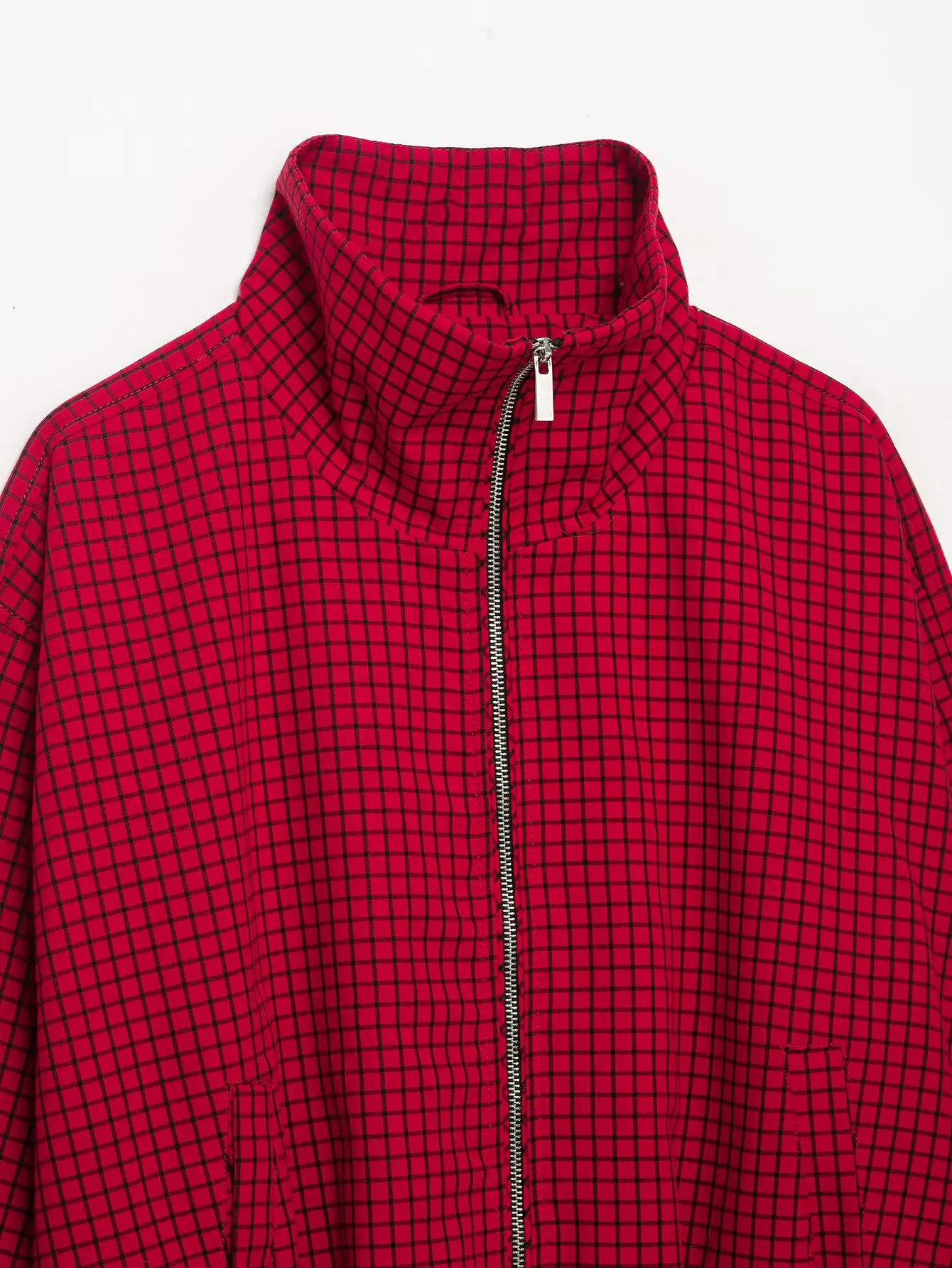 Herbstmode Karierte Bomberjacke Damenjacke Kurze Oversize-Jacke mit Langen Ärmeln Lässige Reißverschluss-Oberbekleidung Outdoor-Mäntel – Detail 6