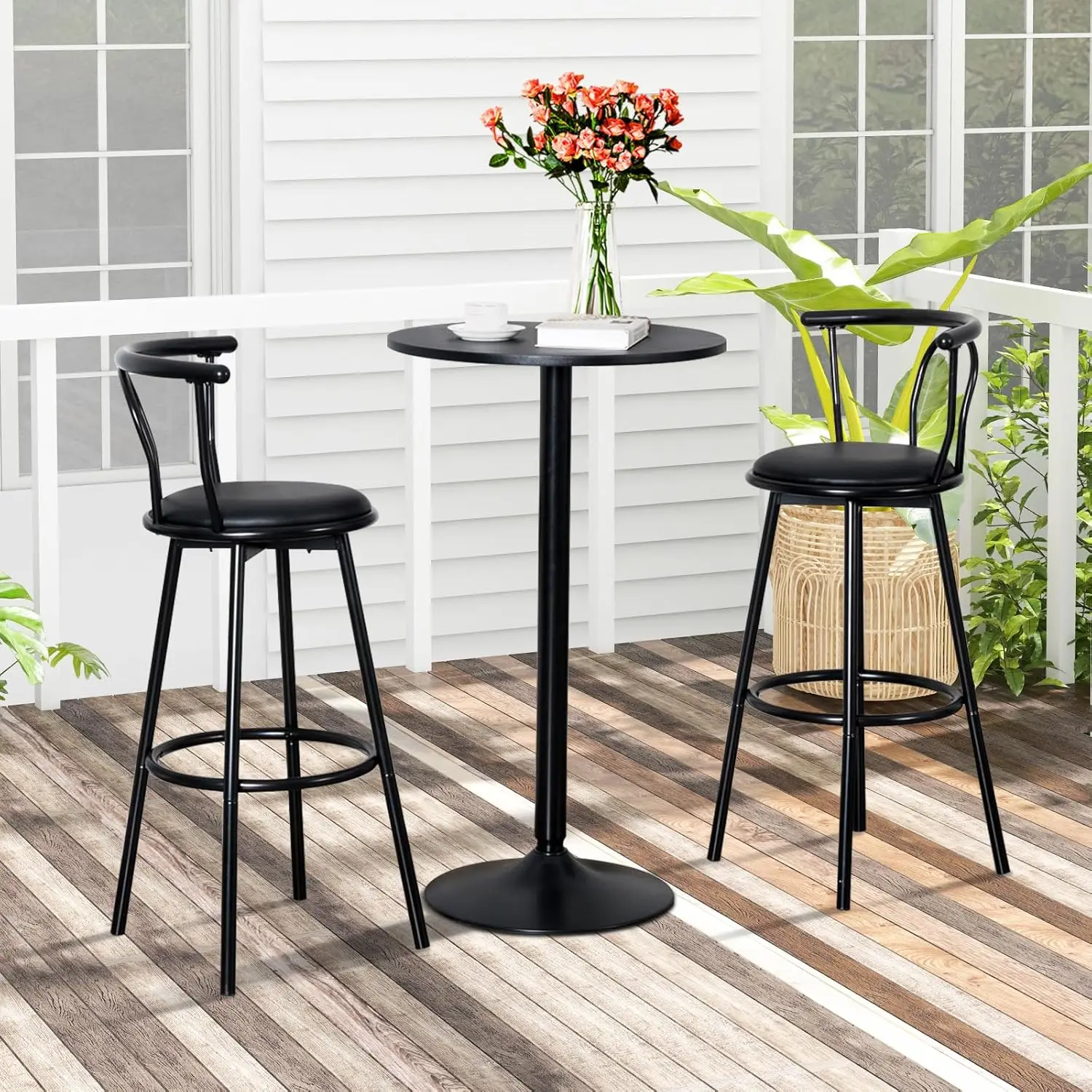 40-Inch Tall Round Cafe Table with 24-Inch MDF Tabletop and Metal Base, Modern Cocktail Table for Dining Room,