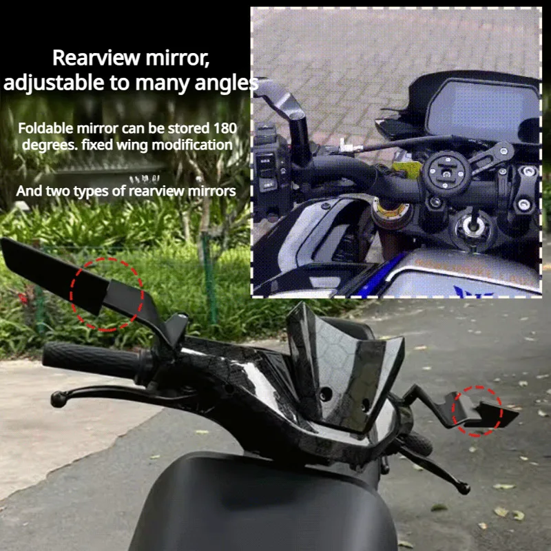 Motorbike mirrors universal street bike imitation race cnc craft mirror seat aluminium alloy frosted texture wind wing reflector