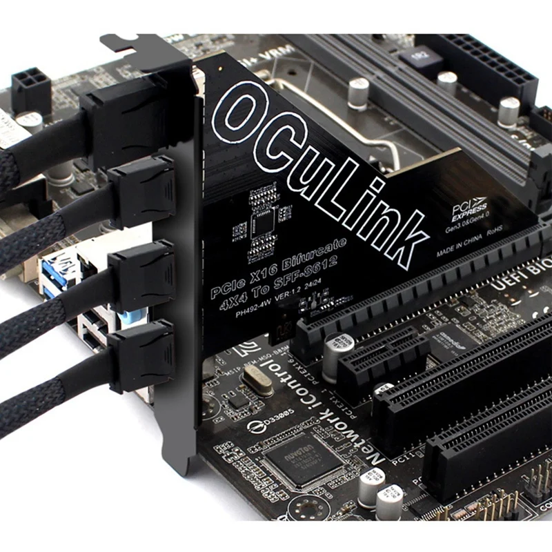 Pcie 4.0 X16 To 4 Ports Oculink SFF-8611&8612 Adapter Card Support SFF-8611&8612 To SFF-8639 U.2 SSD Adapter Card