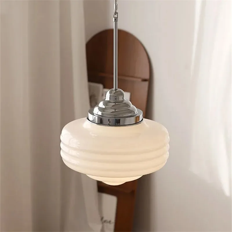 Mid Century Milky White Glass Lamp Marlo Ceiling Light Hallway Restaurant Hotel Bar Homestay Living Room Bedroom Pumpkin Lamp