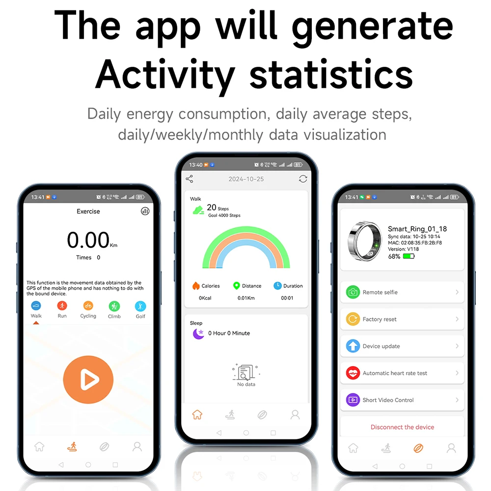 5ATM مقاوم للماء R01 أدوات تقنية حلقة ذكية Smartring مع علبة شحن خواتم إلكترونيات رياضية للرجال والنساء أندرويد 2025 جديد