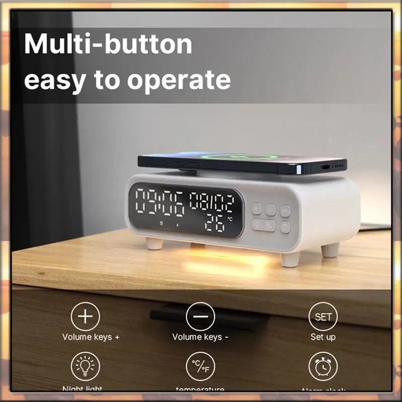 AS59 Fast Charging Station Wireless Charger Station Time Alarm Clock Earphone LED Night Light Phone