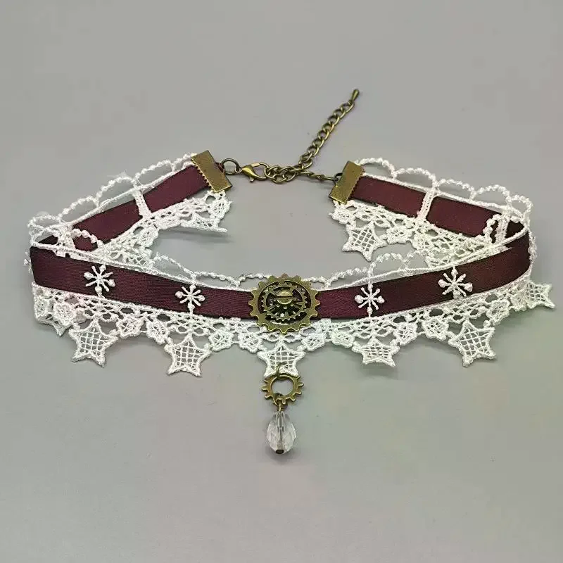 القوطية الشرير Steampunk قلادة عيد الميلاد الشريط الدانتيل المختنق قلادة قلادة
