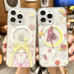 Anime Sailors Moons Cute Magsafe Magnetic Phone Case for iPhone 16 15 14 13 12 11 8 7 Plus Pro Max X XR XSMax Soft Clear Cover