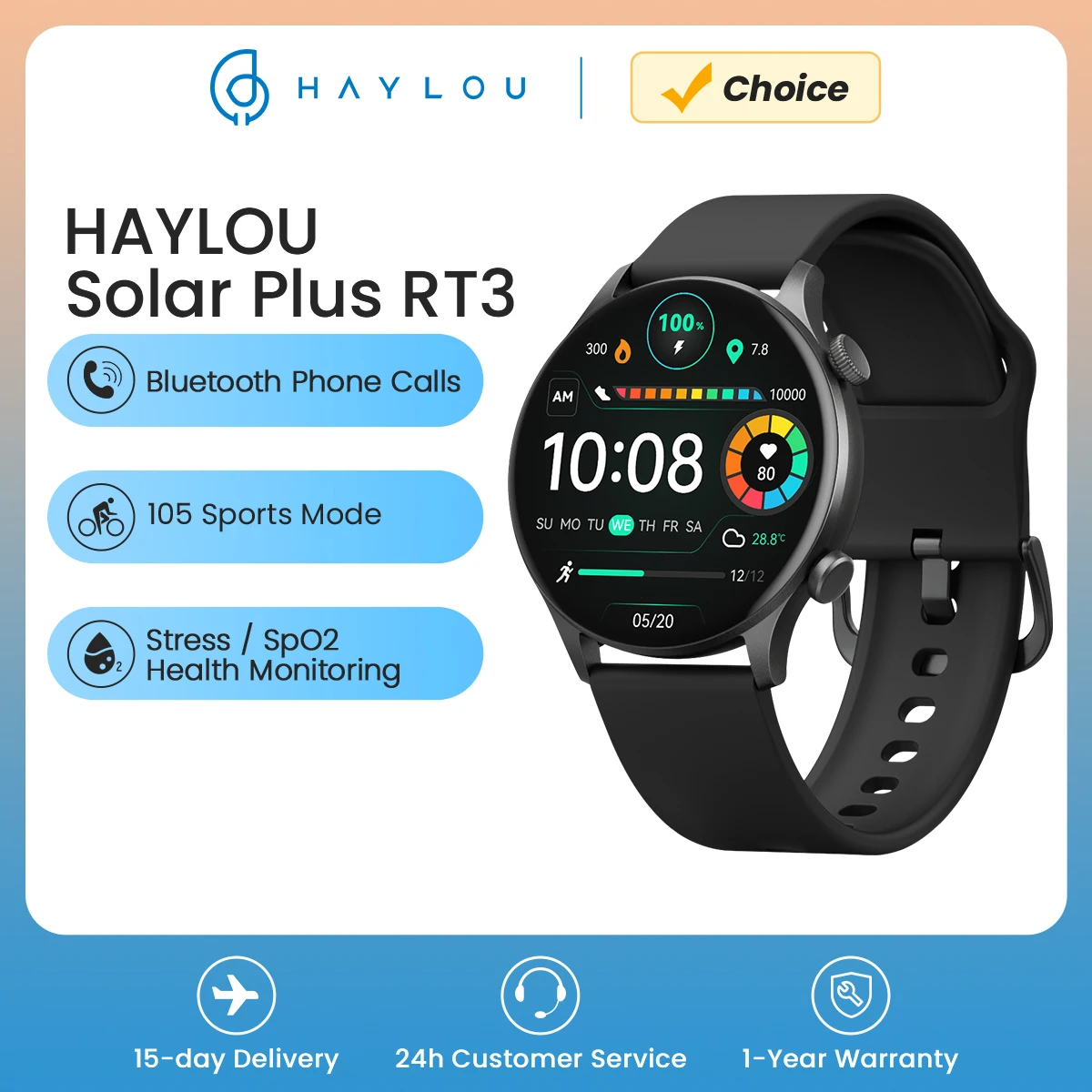 HAYLOU-Solar Plus RT3 relógio inteligente, chamada telefônica bluetooth, 1,43 