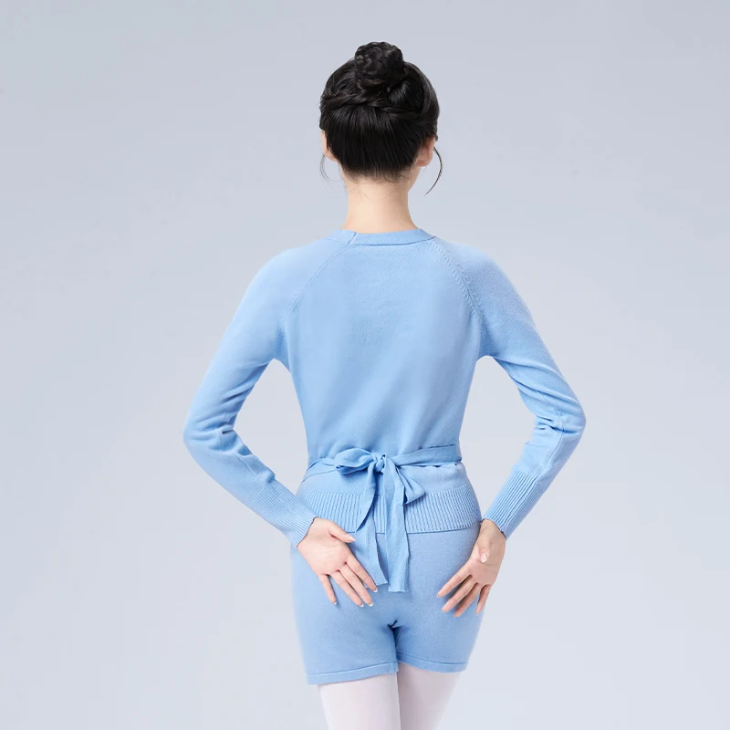 Women Ballet Sweater Dance Crop Tops Adult Warm up Ballet Top Teen Lace-up Coat Long-sleeve Cardigan Warm Jacket Thermal Sweater