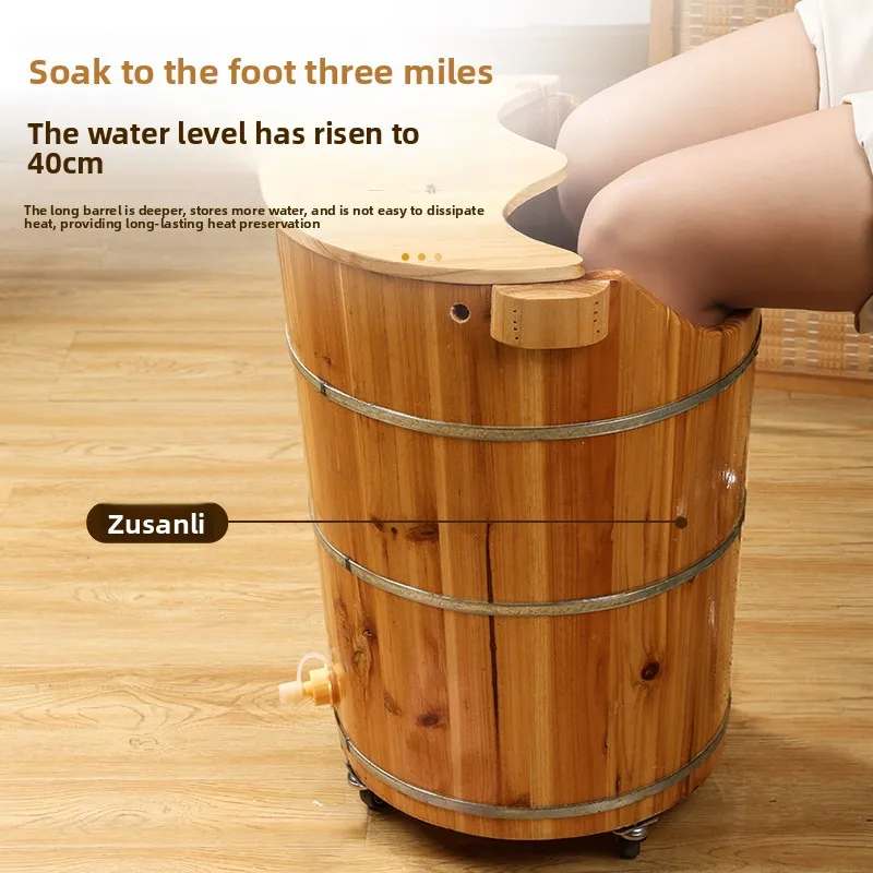 Solid Wood Foot Soak Tub Over Calf Insulated Foot Bath Bucket with Drain Home Pedicure Basin Portable Deep Soaking Tub for Adult