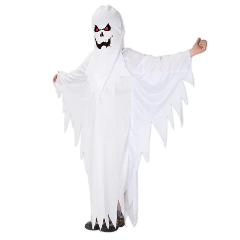 Capa fantasma blanca, ropa de Cosplay divertida, conjunto de capa de murciélago, borla, Jersey sin mangas