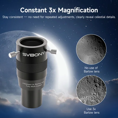 Imagen 2 del producto Svbony SV216 Lente Barlow de 1,25"" y 4 elementos 2X/3X para accesorios de telescopios astronómicos y aplicaciones visuales de imágenes.