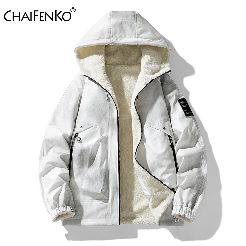 2024 Winter Solid Double Sided Wear Hooded Man Jackets Fashion Versatile Loose Parkas New Fleece Thickening Keep Warm Coats Man