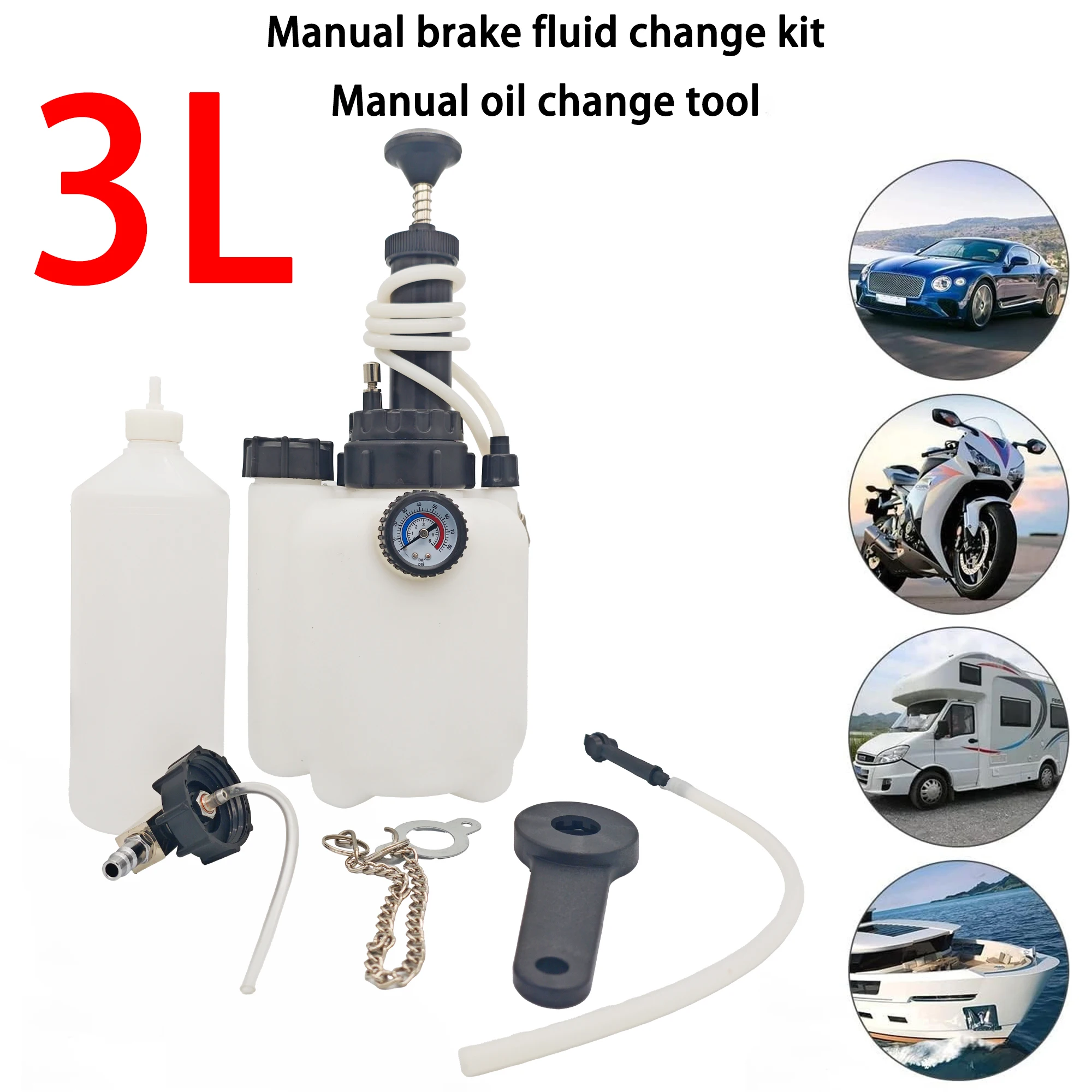 3L Manual Brake Oil Bleeder Voltage Display Car Manual Brake Bleeder Fluid Oil Changer Clutch Bleeding System for Car Motorcycle