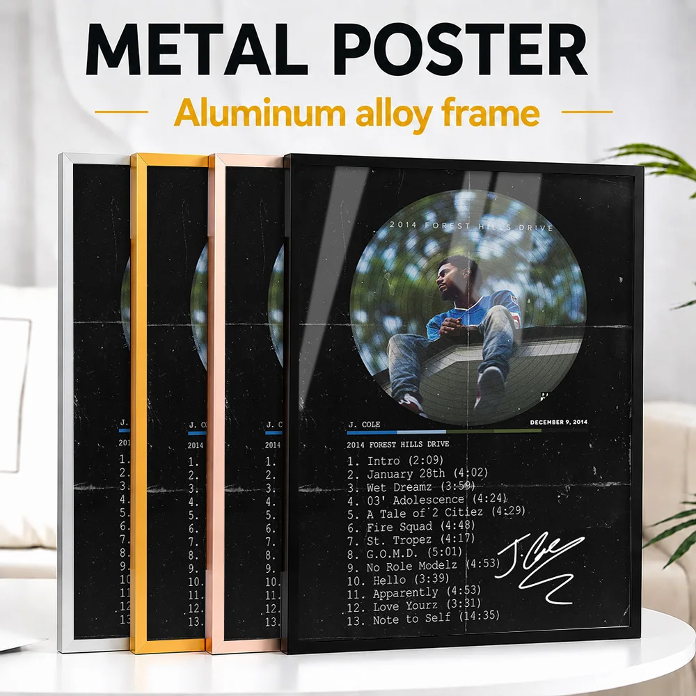 J. Cole Framed Metal Poster Customized Photographic Wall Art For Listening Lounge And Recording Studio, Record Collector Gift